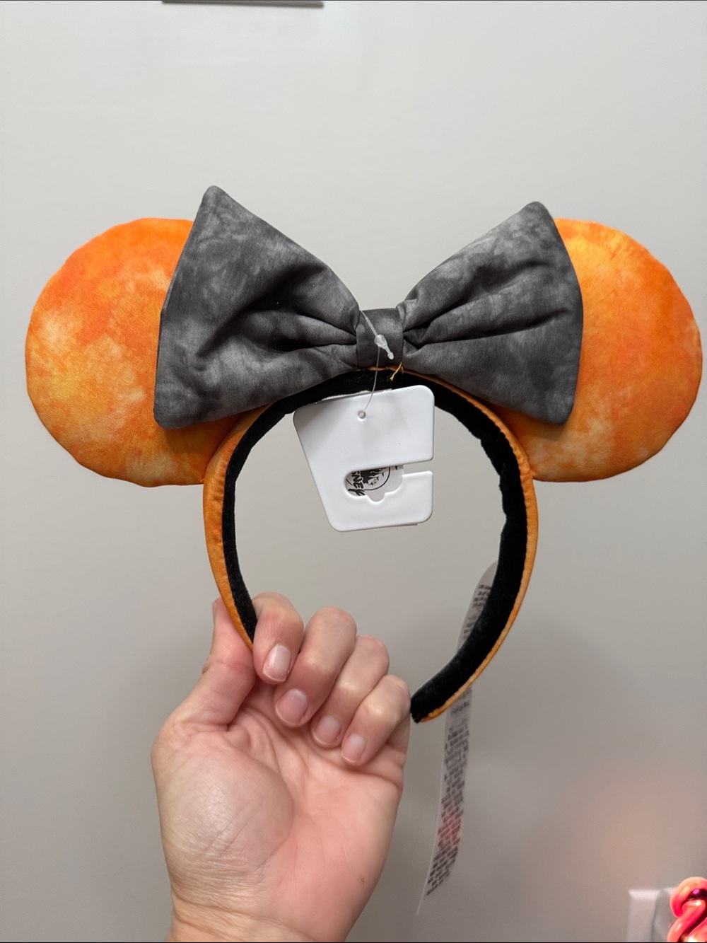Disney Orange Plush Mouse Ear Headband with Gray Bow